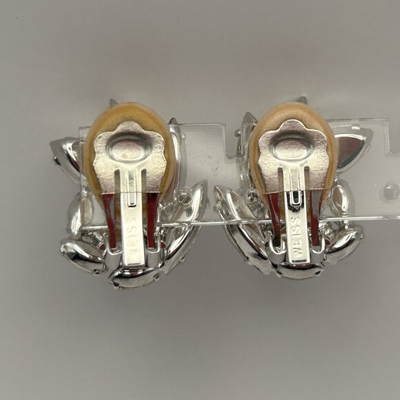 Vintage Weiss Clip On Earrings Rhinestone Cluster Spray Signed Silver Tone - Picture 3 of 16